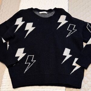 Six/Fifty Black Sweater with White Lightning Bolts